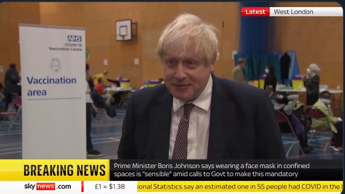 AdamJSchwarz's tweet photo. "We'll do whatever we have to do to protect the public", says Boris Johnson, unmasked in a vaccination centre... https://t.co/S9H9HnT5q2