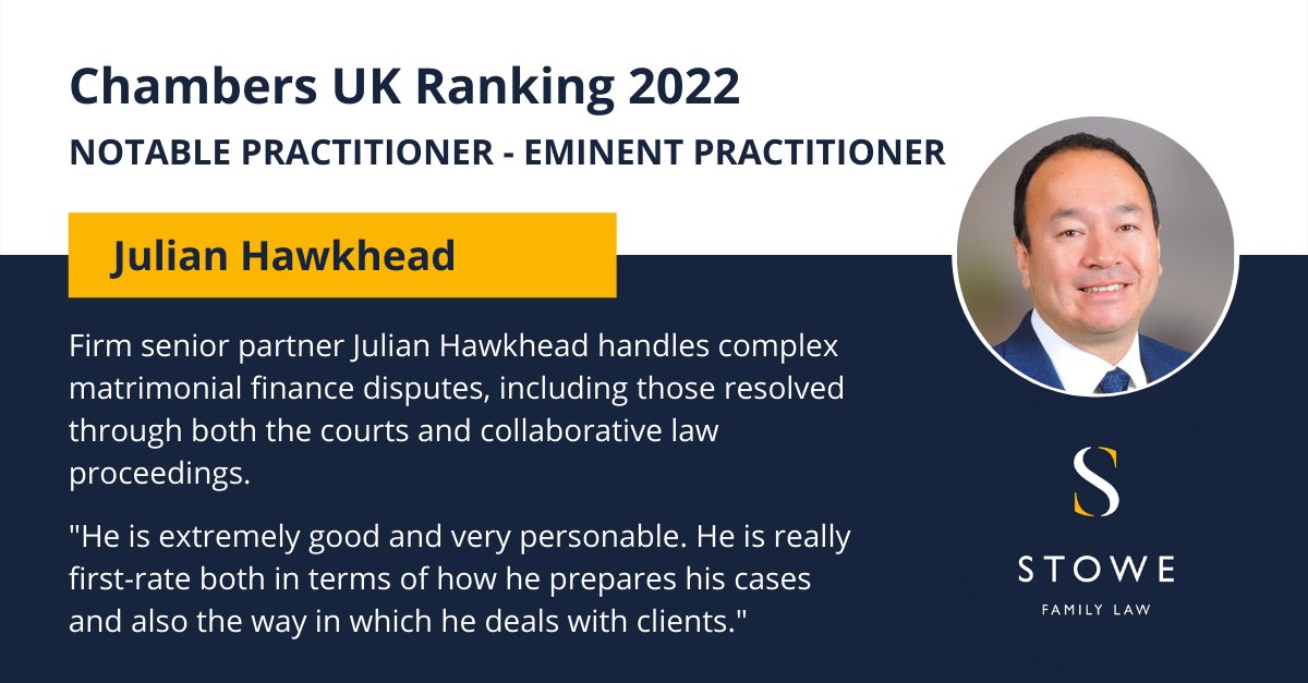 StoweFamilyLaw's tweet photo. We're so proud that @JulianHawkhead has deservedly been ranked as an Eminent Practitioner in the #ChambersGuides 2022. Congratulations Julian! 👏 https://t.co/3gGGIdICon