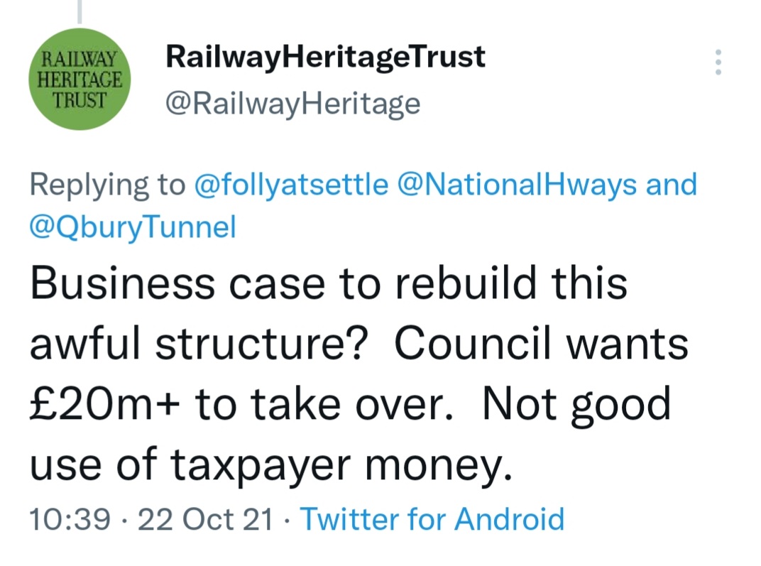 We welcome our collaborators @RailwayHeritage supporting the £7.8M investment we've made in the 'awful structure' called @QburyTunnel. For this taxpayer money, we have transformed a dangerous flooded liability into a dangerous flooded liability we can no longer fully inspect.