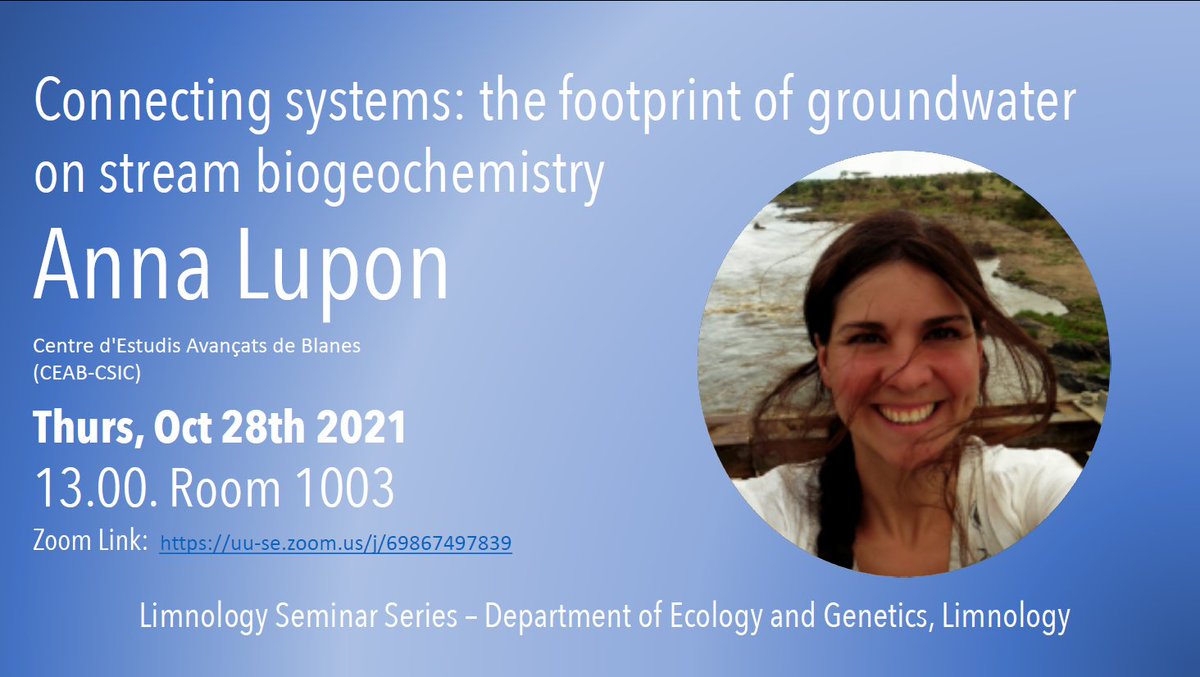 LimnoUppsala's tweet photo. Reminder that our Limnology Seminar Series will kick off tomorrow (October 28th) at 13:00 CET with @AnnaLupon. See poster for details, looking forward to seeing you there! #LimnoSeminar https://t.co/HWHHlsscU9