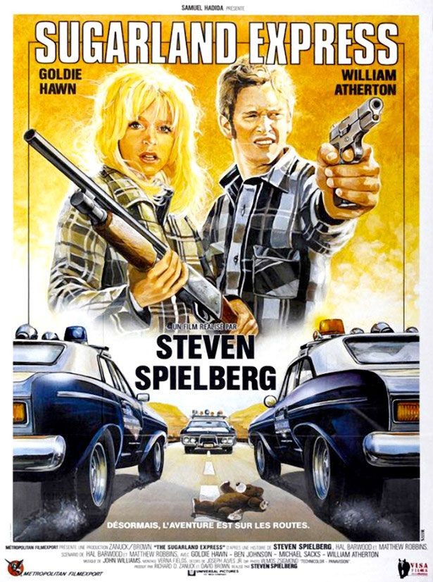 French movie poster for #StevenSpielberg's #SugarlandExpress (1974) with #GoldieHawn #WilliamAtherton