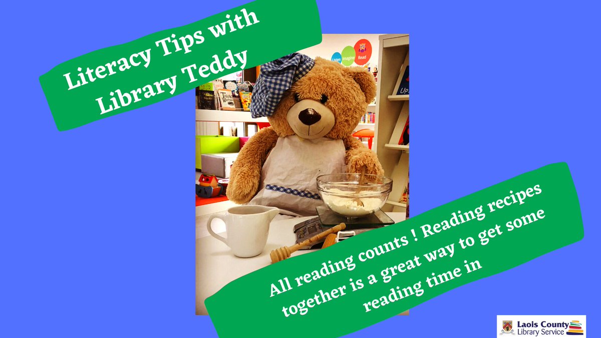 LaoisLibraries's tweet photo. All reading counts, the back of the cornflake box, comics, game instructions, shopping lists and recipes ! Cooking together is a great way to sneak in some reading and some maths 😊
#libraryteddy #literacy #reading #RightToRead #librariesireland https://t.co/eFcGLJKcRG