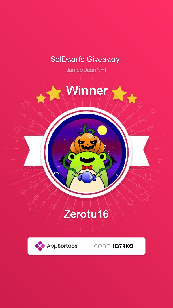 Congrats to <a href="/Zerotu16/">zerotu16.nft</a>! 🏆

You won the <a href="/SolDwarfs/">Sol Dwarfs</a> giveaway! 🎉

Follow @EvilJamesDean for more giveaways. 🎃