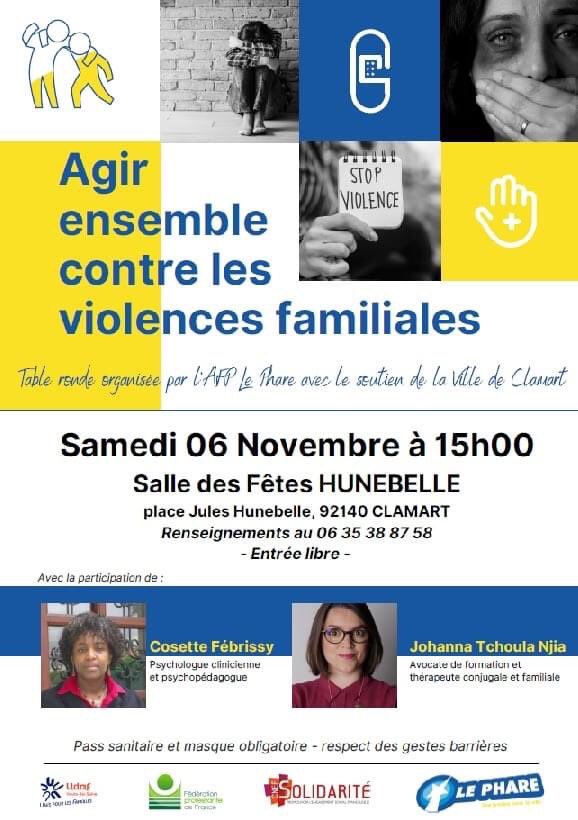 1PlacePourElles's tweet photo. [Conférence] Agir ensemble contre les violences familiales avec Cosette Fébrissy et Johanna Tchoula Njia.

Le Samedi 06 Novembre à 15h00 Salle des Fêtes HUNEBELLE, place Jules Hunebelle, 92140 CLAMART
 @VilleDeClamart 

#violencesfamiliales 
#agirensemble https://t.co/lnSEc45ZBX