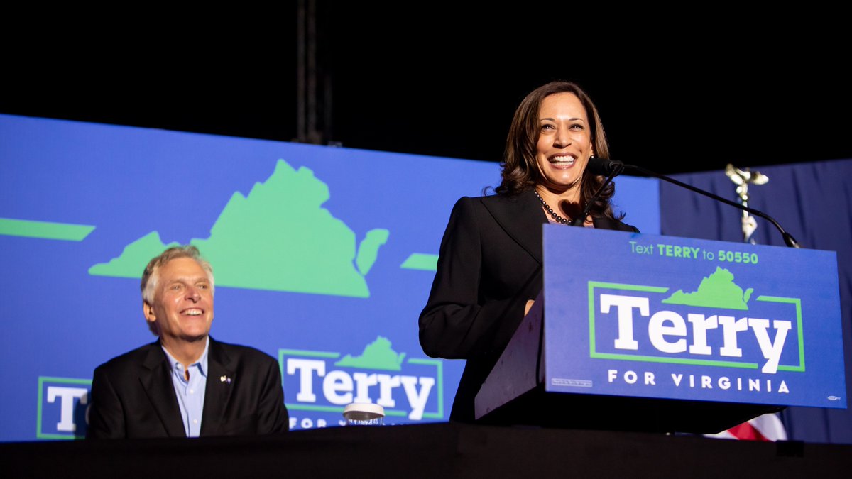 KamalaHarris's tweet image. Virginia voters are fired up and ready to vote for @TerryMcAuliffe and Democrats up and down the ballot. Make your voice heard at the ballot box to keep Virginia and our country moving forward.