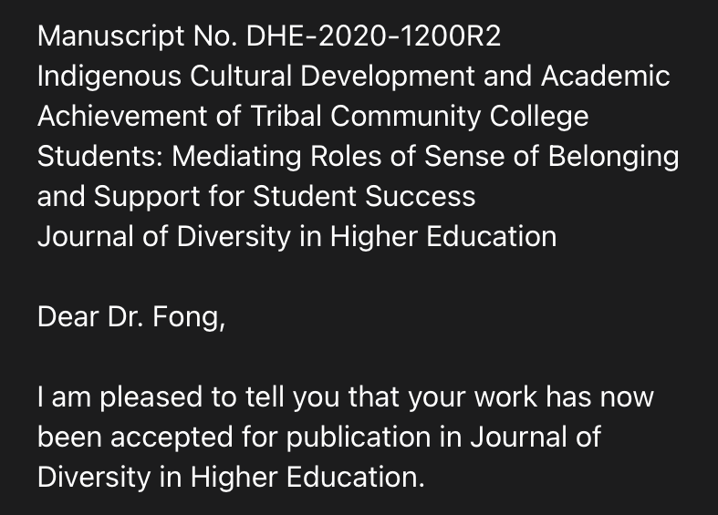 carlton_fong's tweet photo. AHHHH! Not just one but TWO acceptances this morning from Journal of Educational Psychology &amp; @JDHEtweets! 🔥 Super stoked about these papers &amp; grateful to @DevEdTxSt coauthors @cassygonz1111 @ht_cox @HAShinn @DrMHoff @IndigeNerd1491 @JawnSegovia #SamOwens 👏🏼 #HappyFriday https://t.co/O7SbXqntj3