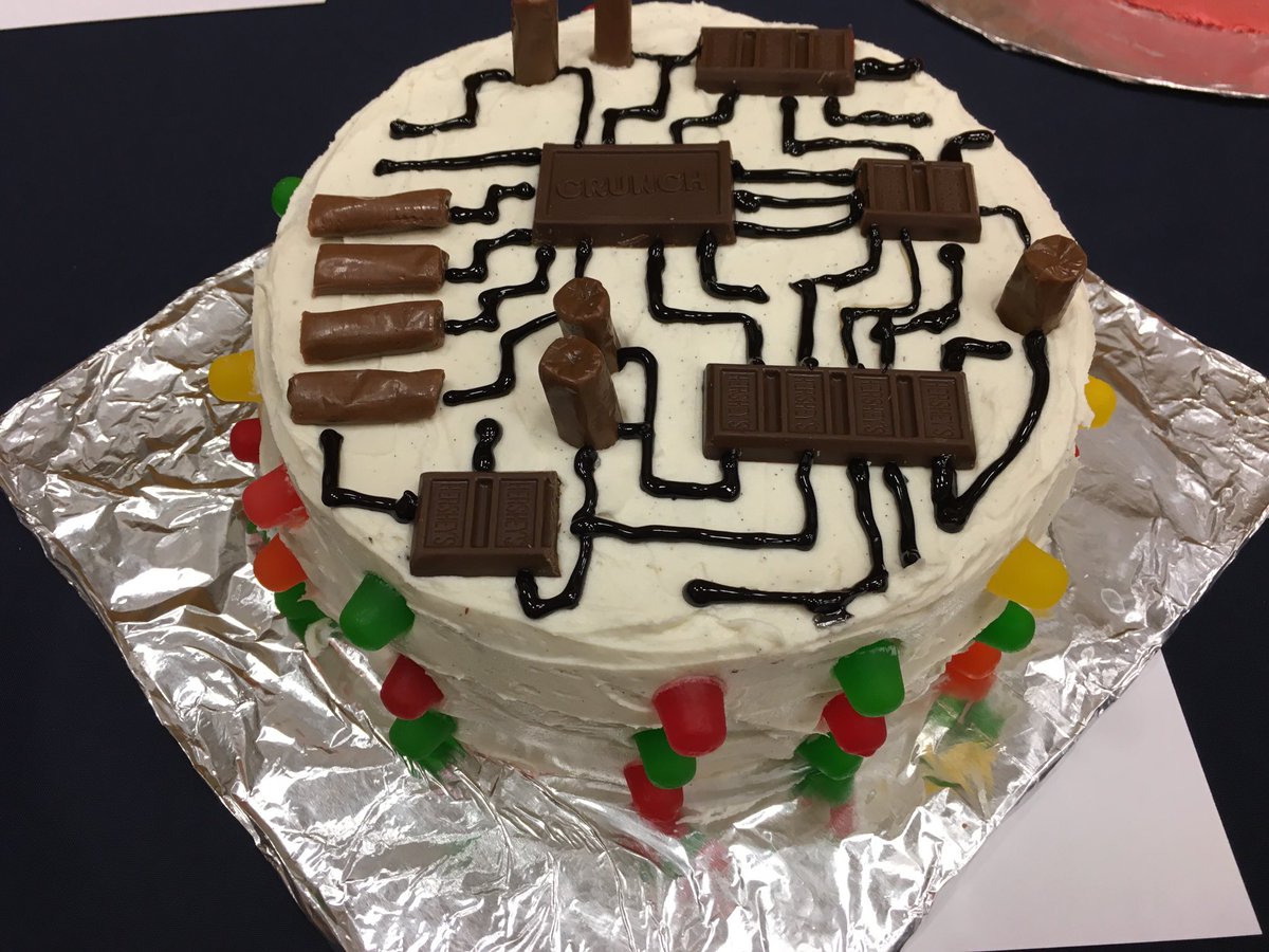 My 10 and 7 year old decorated the cake for #CubScouts to reference their dads job - who can guess what the gum drops are and what the drops are supposed to be? 

Hint: Can’t spell “geek” without an “EE”