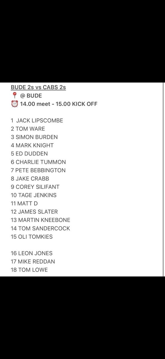CABs_Rugby_Club's tweet photo. Our 2XV to face #BUDErfc tomorrow afternoon https://t.co/MpTD3rAHwR