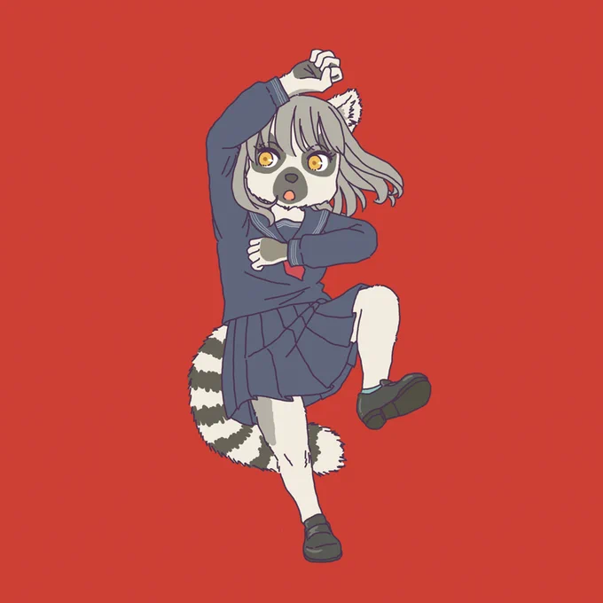ジャンプっぽい横っ飛びするワオキツネザル 