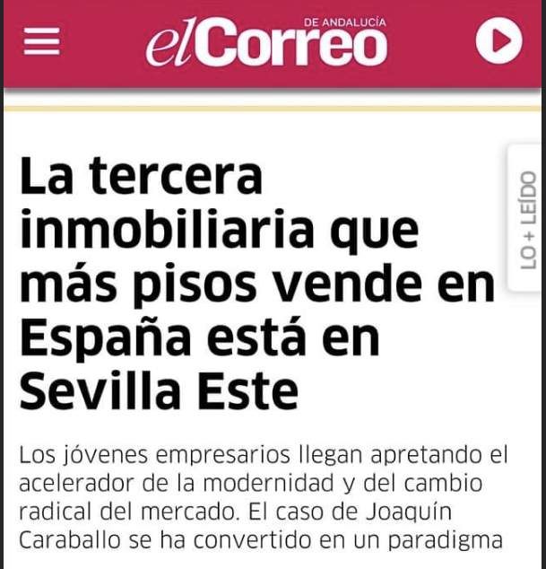 El Correo de Andalucía 🏡La tercera inmobiliaria que más pisos venden en España esta en Sevilla Este.
📍Avd. de las ciencias, 16. - 41020 - Sevilla

☎️ 955 048 522

🖥inmobiliariacaraballo.com

📧info@inmobiliariacaraballo.com

#inmobiliariacaraballo #vivienda #casa #piso