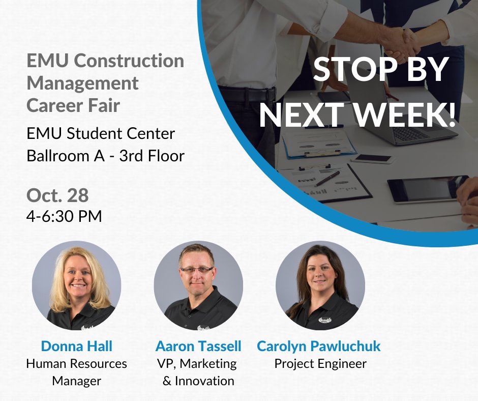 DEMARIABUILD's tweet photo. Hey EMU students! Next week, we'll be attending Eastern Michigan University's Fall 2021 Construction Management Career Fair.  Stop by our table to learn more about the opportunities available at DeMaria.
#DeMariaBuild https://t.co/Xon3W1Dy8s