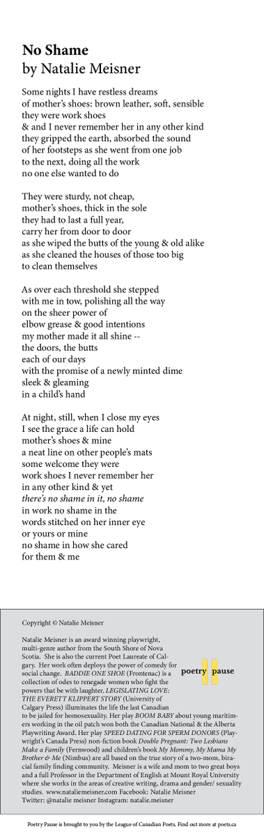 #PoetryPause
Take a pause for "No shame" by Natalie Meisner. <a href="/ndmeisner/">Natalie Meisner</a>
poets.ca/no-shame-by-na…