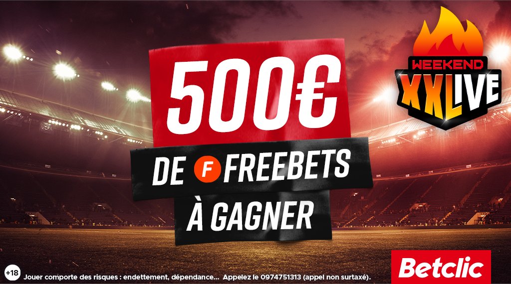 Betclic's tweet photo. Ce WE c'est #WeekendXXLive, toutes tes cotes en LIVE sont boostées 🔥 Envie de Freebets pour en profiter ?

10 x 50€ de Freebets à gagner 🤑

🔁 RT + #WeekendXXLive pour participer https://t.co/8tZfHGyU21