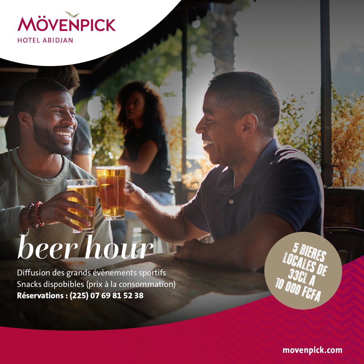 MovenpickAbj's tweet photo. Quoi de mieux qu’une bière autour d’un match de football? Le Mövenpick Hotel vous invite à suivre vos matchs préférés autour d’une bonne bière locale dans une ambiance festive tous les vendredis de 18H00 à 22H00, à la terrasse du restaurant le M. 
5 bières locales à 10 000 FCFA. https://t.co/WYCDiBwnr9