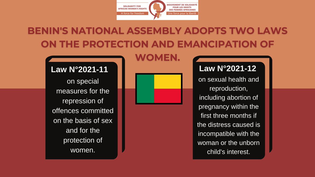 Zamara_fdn's tweet photo. We join the rest of the world in congratulating Benin 🇧🇯 on its historic achievement!!✊🏽✊🏽

The passing of two essential legislation for the protection and liberation of women in Benin is indeed a big victory for providers and women seeking abortion in Benin. https://t.co/cXB4wXZ0Zq