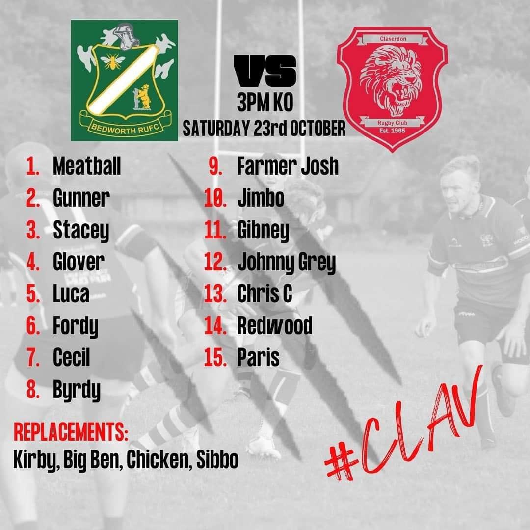 Here’s the Claverdon RFC 1st XV to face Bedworth away on Saturday 23rd October. A huge game for us as we look to extend our 3-game unbeaten run in the league! #CLAV 🏉🦁
