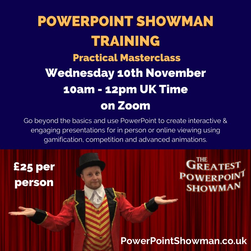 BPresentable's tweet image. I'm doing another one of these next month! 

Chance to learn some PowerPoint wizardry and takeaway some customisable PowerPoint takeaway activities for your audiences too!

DM me if you are interested or have a look at powerpointshowman.co.uk

#powerpoint #training #presentations