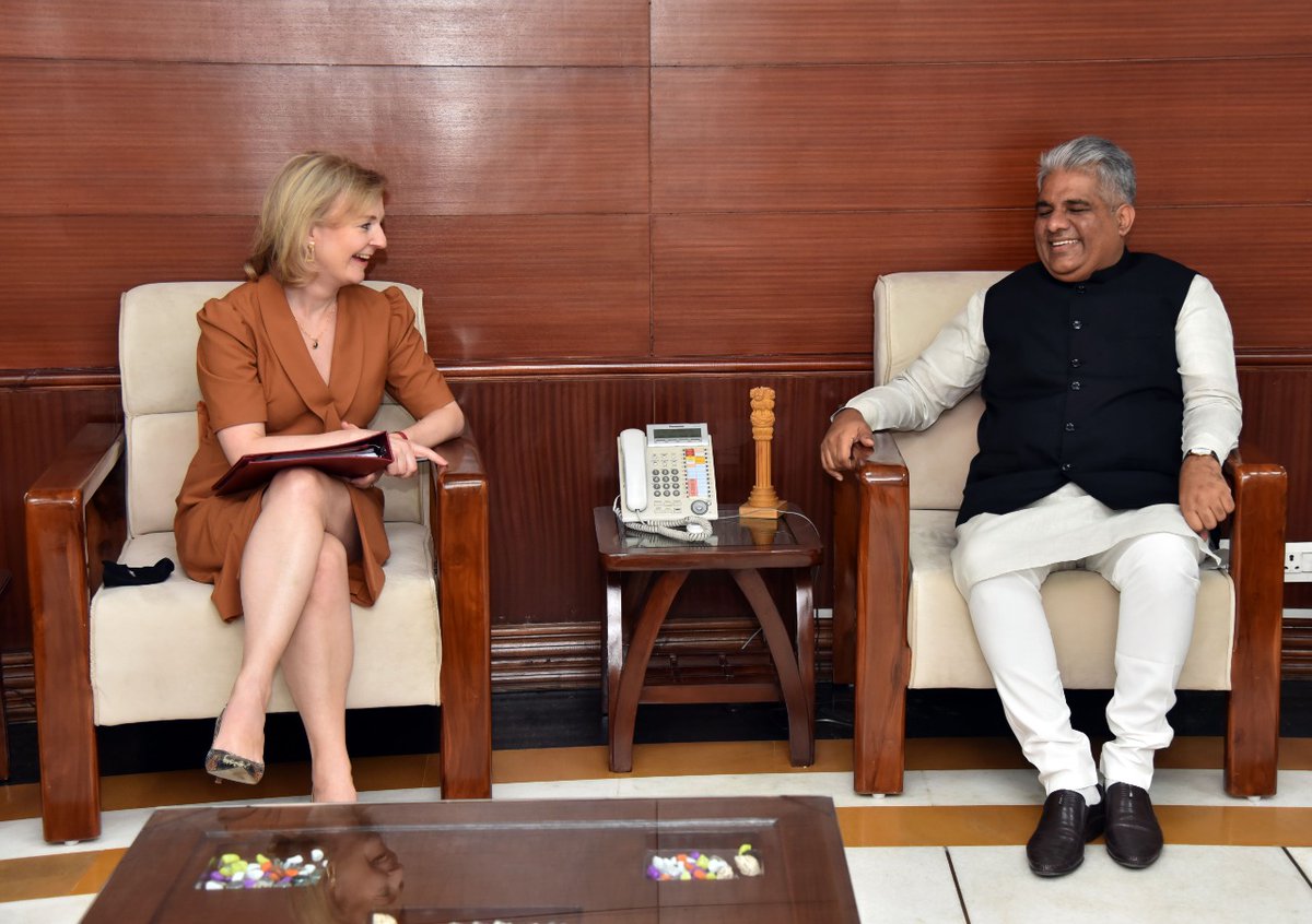 Had an engaging bilateral with the UK delegation led by Foreign Minister Ms <a href="/trussliz/">Liz Truss</a>. Both sides agreed to strengthen climate initiatives and further our green partnership. Assured India's support for UK COP presidency, wishing <a href="/COP26/">COP26</a> would be the COP of action &amp; implementation.