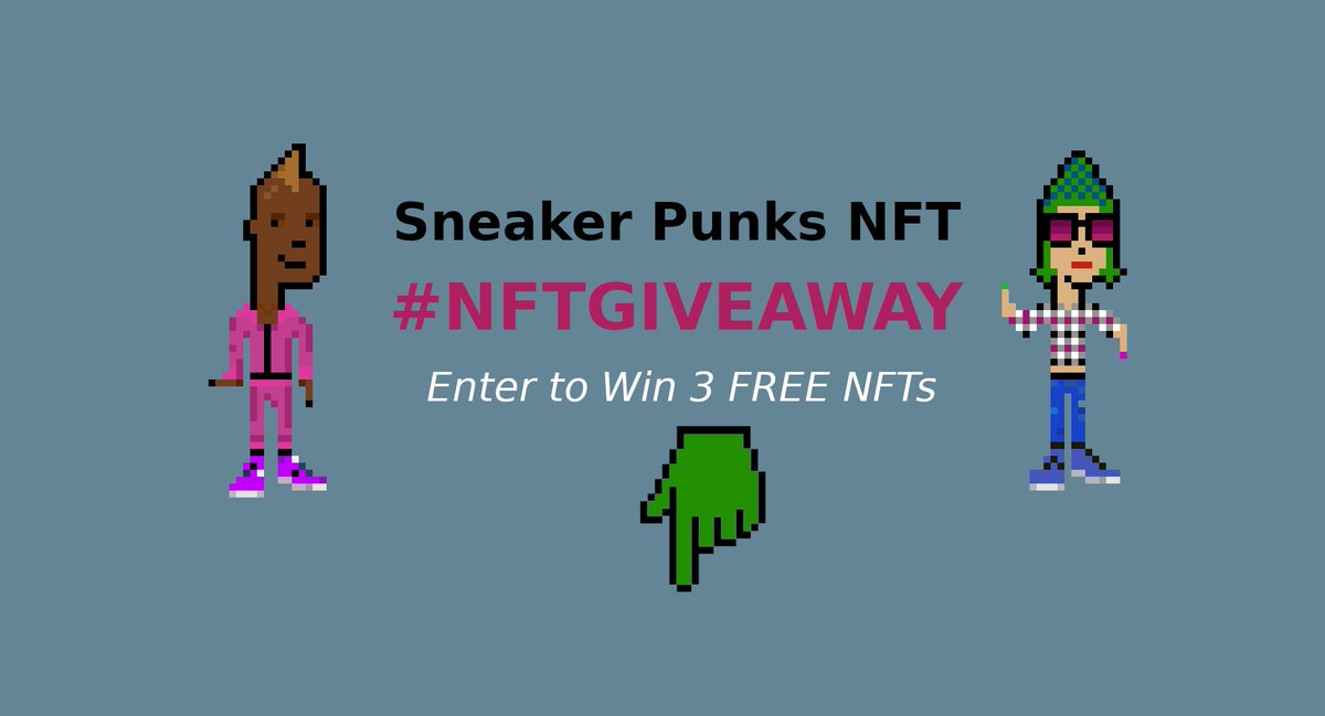 sneakerpunksnft's tweet photo. 🥳 Check out our #NFTgiveaway! 

We are giving away 3 FREE SneakerPunks #NFTs to our #NFTcommunity at 108 followers 🚀🚀🚀

✅ Follow us
✅ RT this post
✅ Tag 5 #NFT friends

👉Check out SneakerPunks on #opensea
https://t.co/Ypc4mjTM6t https://t.co/oNfkX6Ub4U
