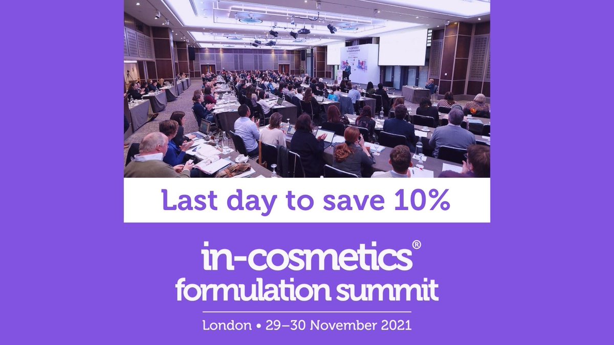 incosmetics's tweet photo. 🔔 Last day to save 10% on your Formulation Summit booking! There'll be 23 sessions taking place over 2 days, as well as networking with exhibitors, peers, and globally renowned speakers and experts. View the full program, all the speakers and book today! https://t.co/A7F3QWi12b https://t.co/QeGhFYezt6