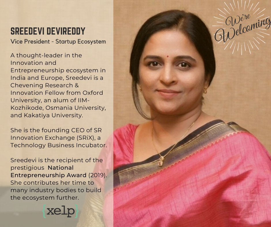 Elated to welcome <a href="/DSreedevi/">Dr Sreedevi Devireddy 🇮🇳</a> as our Vice President - #startupecosystem. We'll be creating strategic partnerships with startups, #corporates, #government and #industry under her leadership. 

Read more: linkedin.com/posts/xelpmoc_…