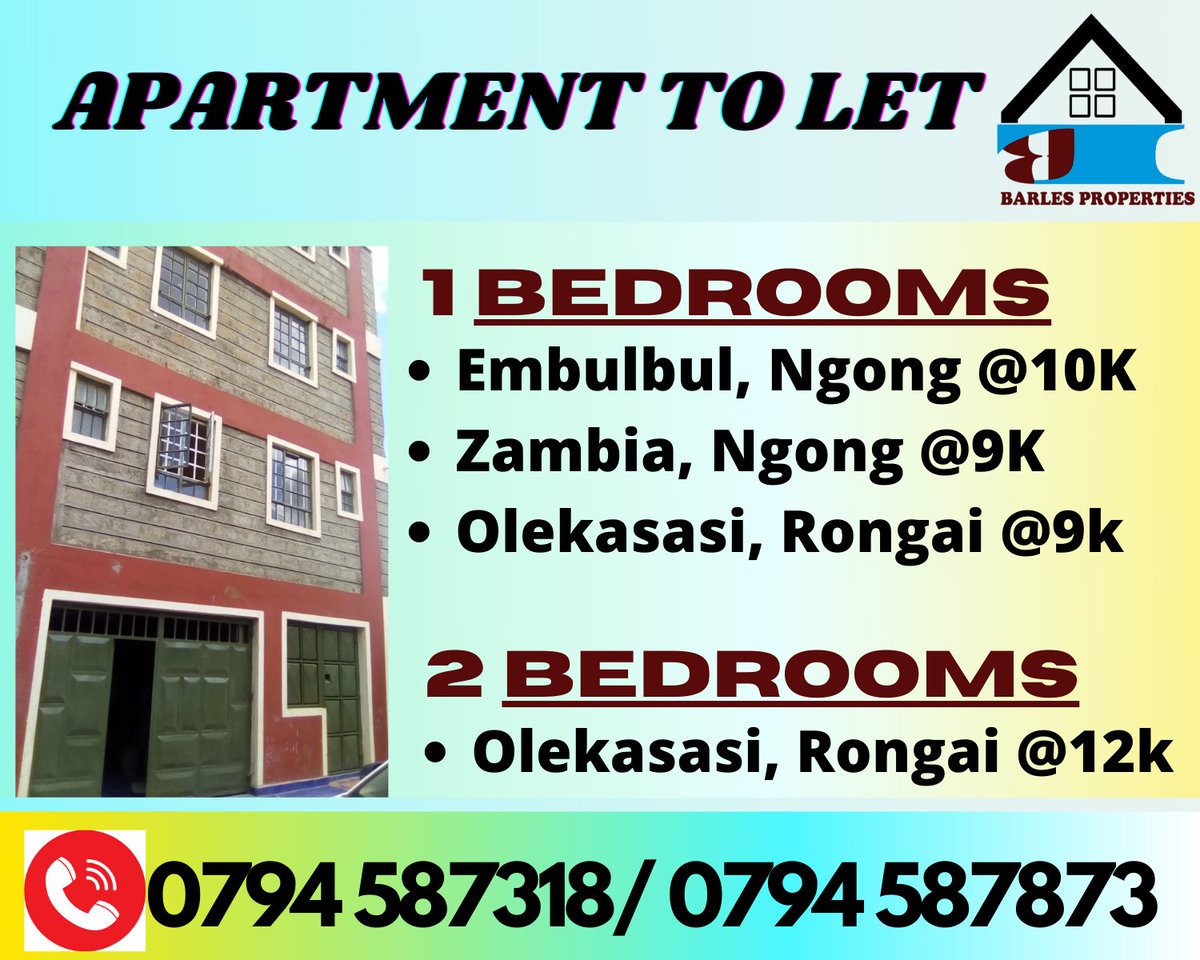 BarlesKenya's tweet photo. VACANT HOUSES TO LET.
Features; 
✔Secure Perimeter Wall With A Controlled Gate AND 24 Hours Security.
✔Spacious rooms
✔Ample parking
✔Ample Supply of Water
Call 0794 587318 or 0794 587873.
Get a House Which Best Suits your Preferences.
#LetWithBarles
#AffordableHouses https://t.co/nceJ7smplI