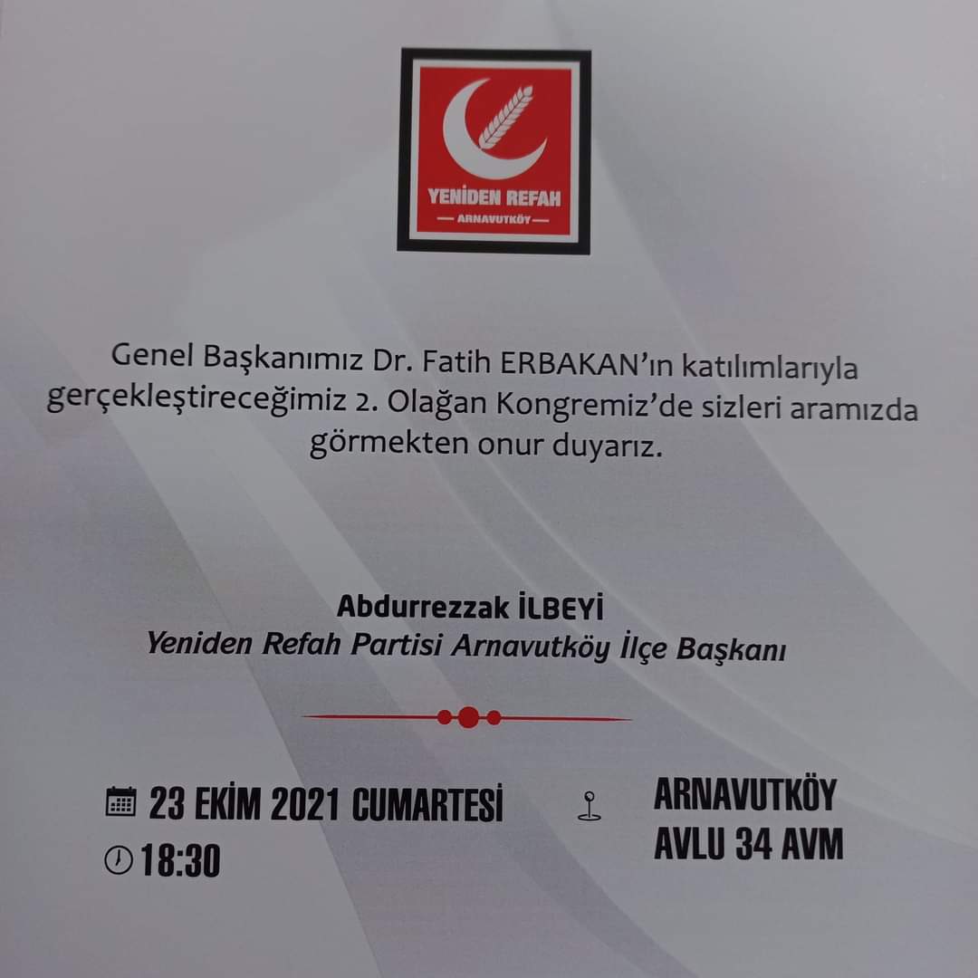 gencrefaharn's tweet photo. Genel Başkanımız #DrFatihErbakan bey'in katılımıyla yapacağımız
2.Olağan kongremize
#Tüm Halkımız #Davetlidir.
🗒23 EKİM #Cumartesi
🕖 Saat: 18:30
📍 Arnavutköy #Avlu34 AVM https://t.co/aafgV4pJY0