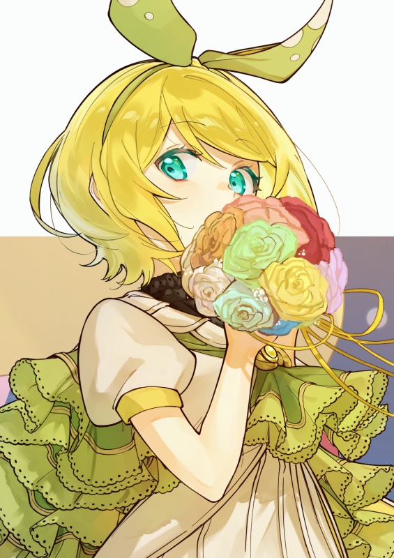 kagamine rin 1girl blonde hair solo dress short hair hair bow bow  illustration images