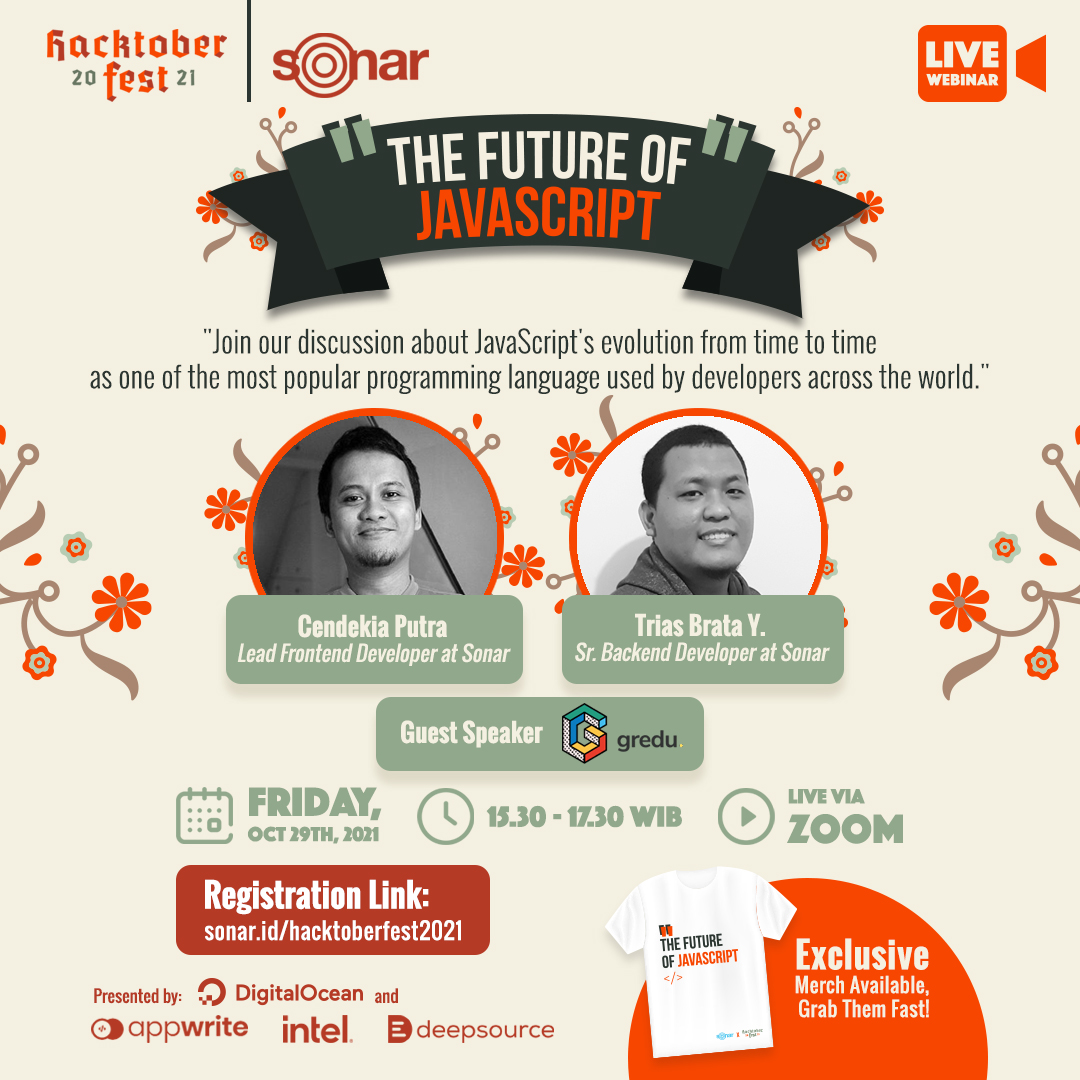 dataxetsonar's tweet photo. To celebrate how far the tech world has come thanks to open source projects, Sonar will participate in this year's #Hacktoberfest by hosting an online event as our form of support to the whole community.

Presenting:

Sonar X Hacktoberfest 2021: "The Future of JavaScript" Webinar https://t.co/NmopbKr0hG