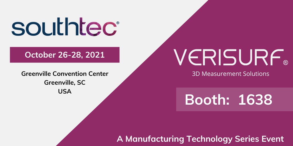 verisurf's tweet image. SOUTHTEC 2021 is next week, please plan to come by to see inspection using portable scan arms, CMM programming, STL mesh 3D-print prep, and chat with our technology experts. Free pass promo code 11497253H zcu.io/MnaW #SOUTHtec #cmmsoftware #3dscanning #qualitycontrol