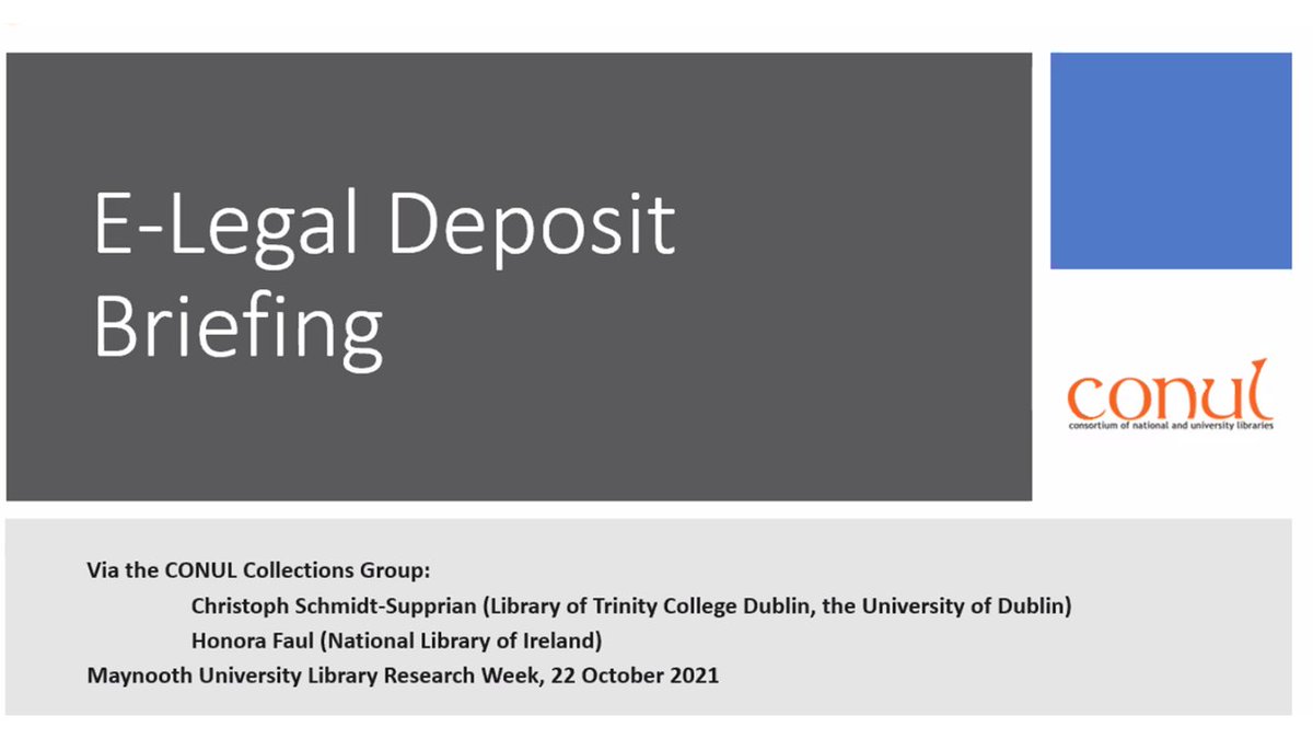 library_MU's tweet photo. A warm thank you to @supprian of @tcdlibrary
and @HonoraFaul of @nli for their insightful presentation outlining the challenges ahead & the opportunity for Copyright Libraries to collaborate in securing and preserving digital legal deposit material.
#MUresearchweek #OAweek talks https://t.co/UrdMqy5MUR