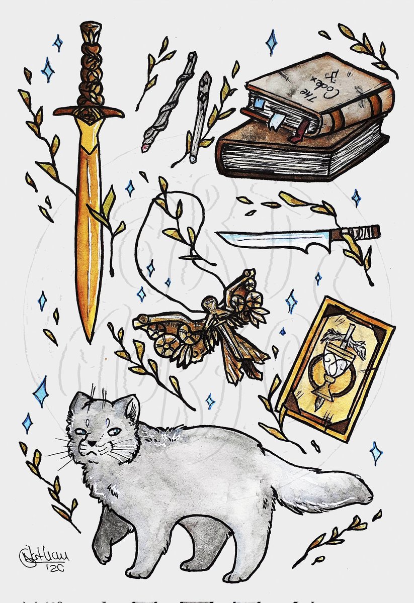 ARTmorfos's tweet photo. ZOOOOM para que se vean mejor los detallitos de la lámina de Cazadores de Sombras, gato gruñón incluído. https://t.co/TxDpVrljWA