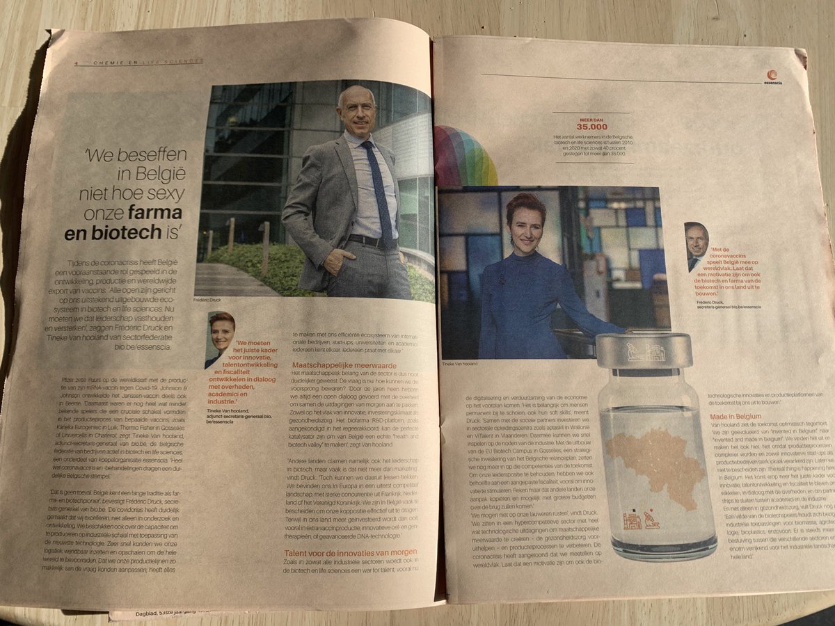 T_Van_hooland's tweet photo. We beseffen in België niet hoe sexy onze #farma en #biotech is 🇧🇪😉. In bijlage @tijd en @lecho vandaag, ikv duurzaamheidsrapport @essenscia_NL @essenscia @biobe_essenscia #biotech #lifesciences #Yes2Belgium https://t.co/kxze07OX3Z