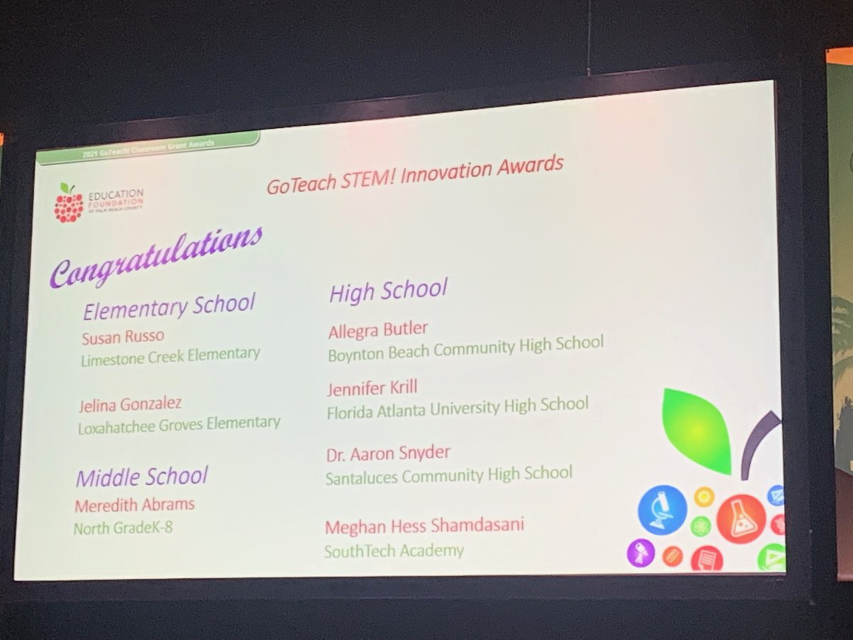 Congrats to our #GoTeach winners! #STA's Megan Shamdasani won the 2021-2022 GoTeach #STEM! Innovation Award, Mary Yearwood  won the GoReach! High Impact Classroom Grant, and Donna Sanders won a GoTeach! Classroom Grant. Thanks to The Education Foundation of Palm Beach County.