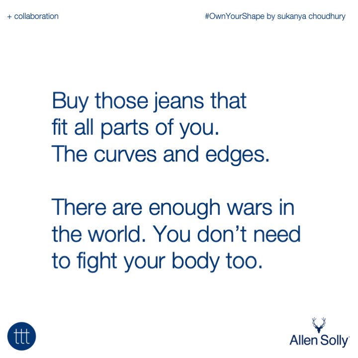 terriblytiny's tweet photo. With @allensolly Woman, we’re celebrating diverse body shapes. Encouraging women to go with denims that fit. So that she can pick, choose,&amp; flirt with style

To shop, click https://t.co/Ak3TYpWnfr or visit an Allen Solly store near you.

 #AllenSolly #FlirtWithStyle #OwnYourShape https://t.co/6OTLVxieeu
