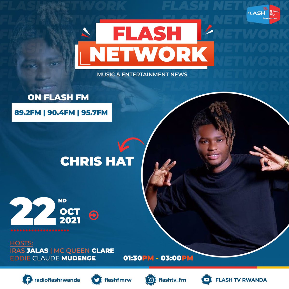 flashfmrw's tweet photo. #FlashNetwork:
Uyu munsi turaganira na Mozey B ndetse na Chris Hat. Ntucikwe ni saa 1:30-3:00. https://t.co/wefYRl9Dp9