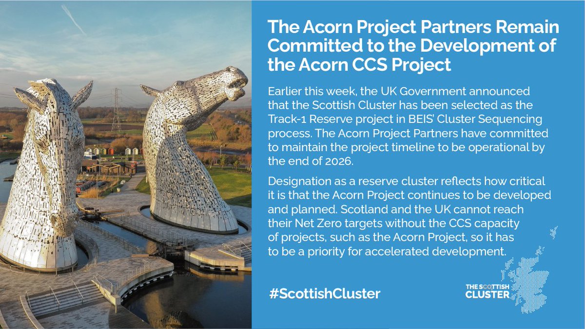 Scottish Cluster (@scottishcluster) on Twitter photo Earlier, the UK Government announced that the #ScottishCluster was selected as the Track-1 Reserve project & the <a href="/AcornProject_UK/">The Acorn Project</a> partners are committed to ensuring that it is operational by the end of 2026.
We cannot reach our #NetZero targets without enhanced #CCS capacity. Earlier, the UK Government announced that the #ScottishCluster was selected as the Track-1 Reserve project & the <a href="/AcornProject_UK/">The Acorn Project</a> partners are committed to ensuring that it is operational by the end of 2026.
We cannot reach our #NetZero targets without enhanced #CCS capacity.