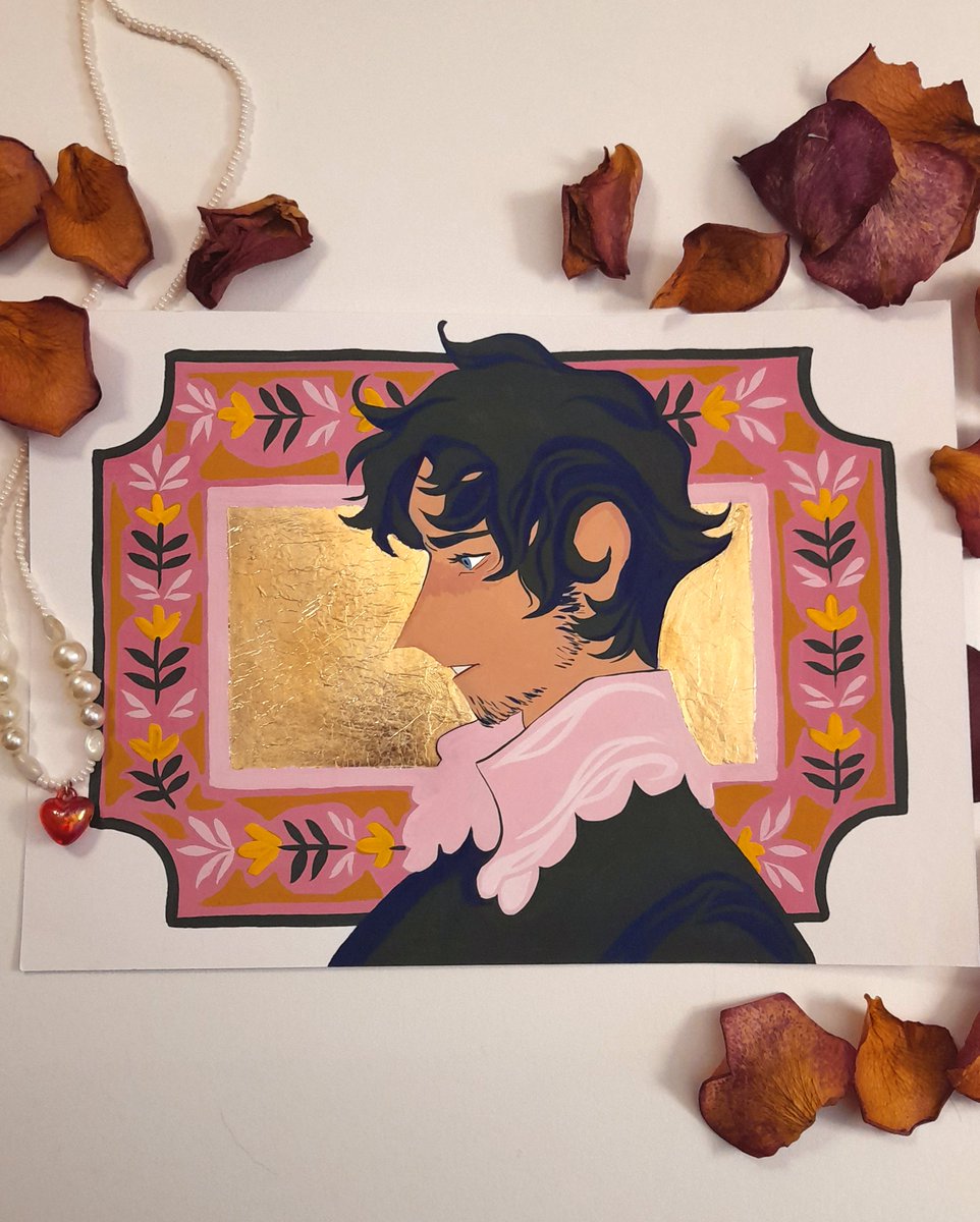 pink please :> (gouache and golden leaf) 