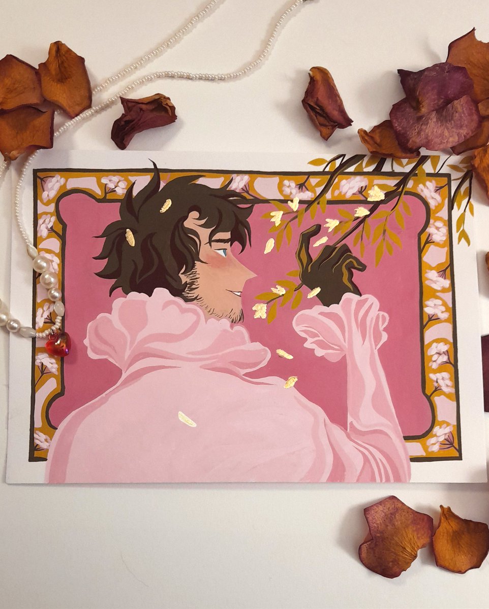 pink please :> (gouache and golden leaf) 