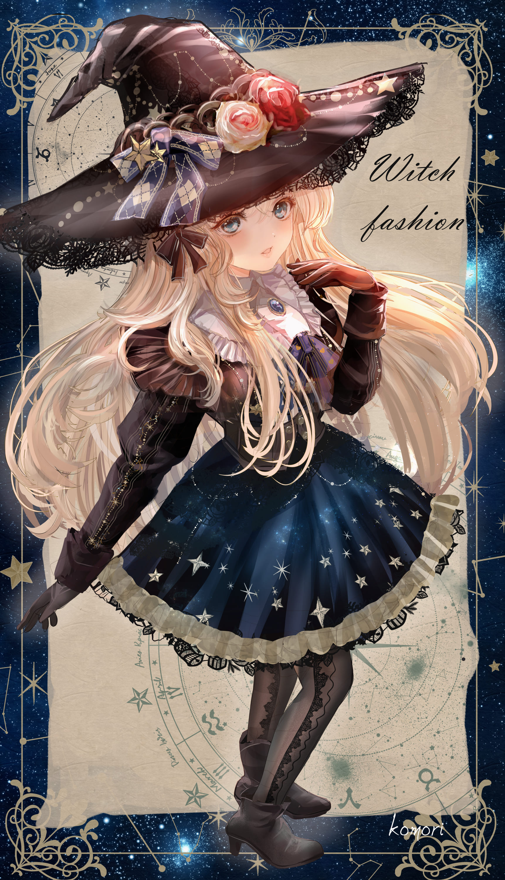 こもりひっき 幻想少女絵 Tren Twitter 星の魔女 夜空の魔法を身にまとった魔女の ゴシックロリィタコーデな ファッション イラストです ハロウィン ゴスロリ イラスト T Co Hrgqtb8k Twitter