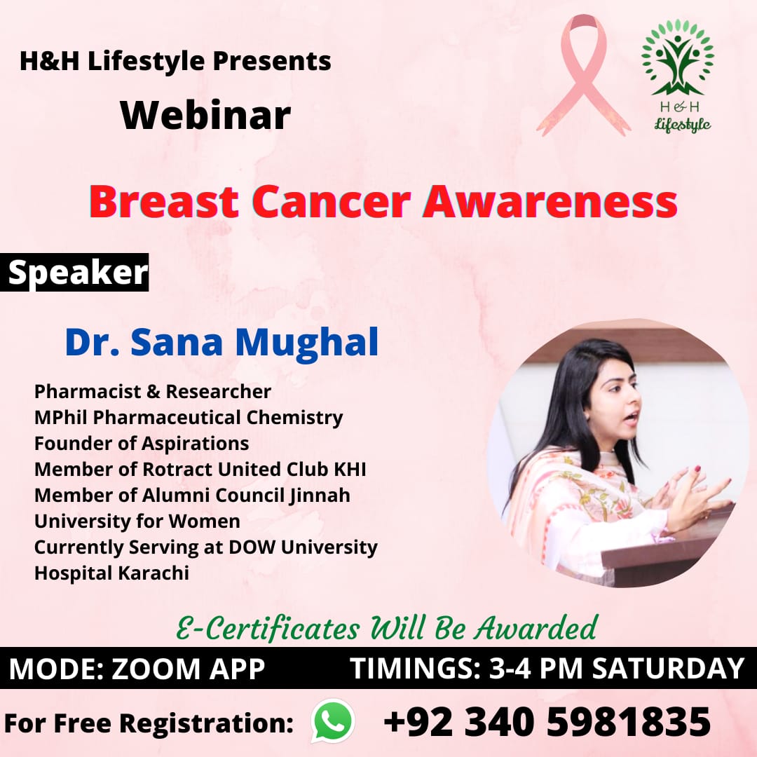 HealthyHale's tweet photo. Asslam o Alaikum🌸
H&amp;H lifestyle organized another informative sEssion on the topic of *"Breast Cancer Awareness"* on Saturday at  sharp 3:00PM with respected guest speaker *"Dr. Sana Mughal"*. 
For registrations contact on the given WhatsApp number.
#BreastCancerAwareness https://t.co/vUvoCECp5Y