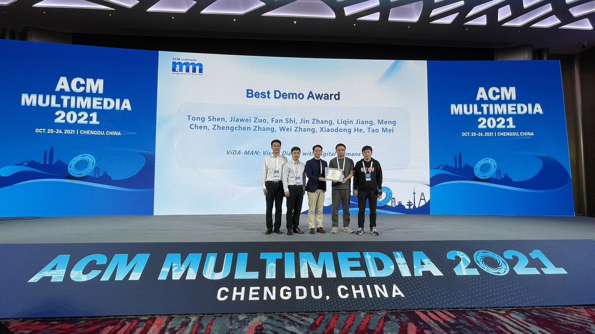 The Best Demo Award goes to ViDA-MAN: Visual Dialog with Digital Humans by Tong Shen, Jiawei Zuo, Fan Shi, Jin Zhang, Liqin Jiang, Meng Chen, Zhengchen Zhang, Wei Zhang, Xiaodong He, Tao Mei. #MM2021 <a href="/sigmm/">ACM SIGMM</a>