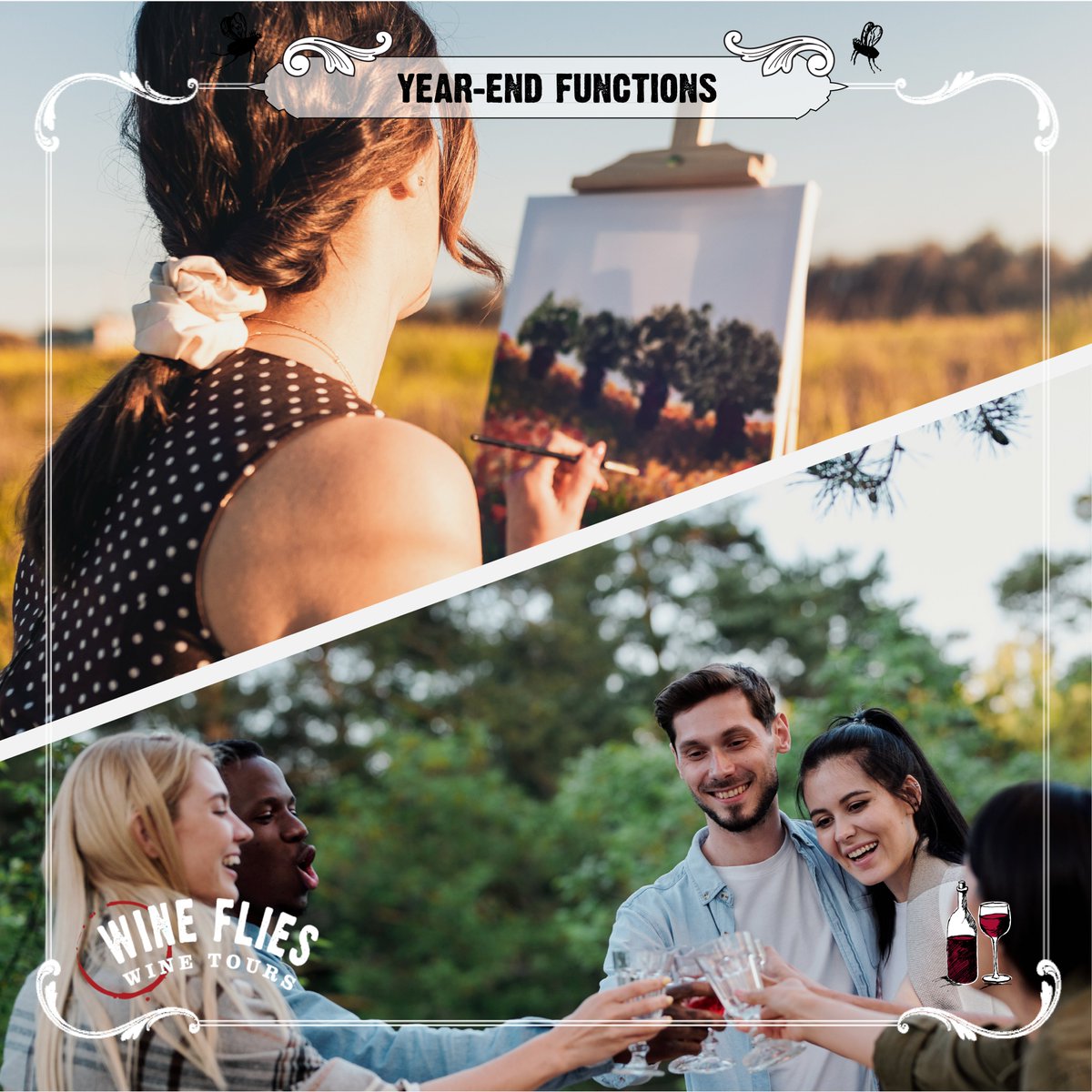 Tired of dull year-end parties? Take your team on a day trip they won't forget 😋

We have art &amp; wine, motivational speakers &amp; wine, quad biking &amp; wine, food &amp; wine... you get the point🍾 

End off the year in high spirits 😉  Book a tour now at >   bit.ly/3C8LVqR