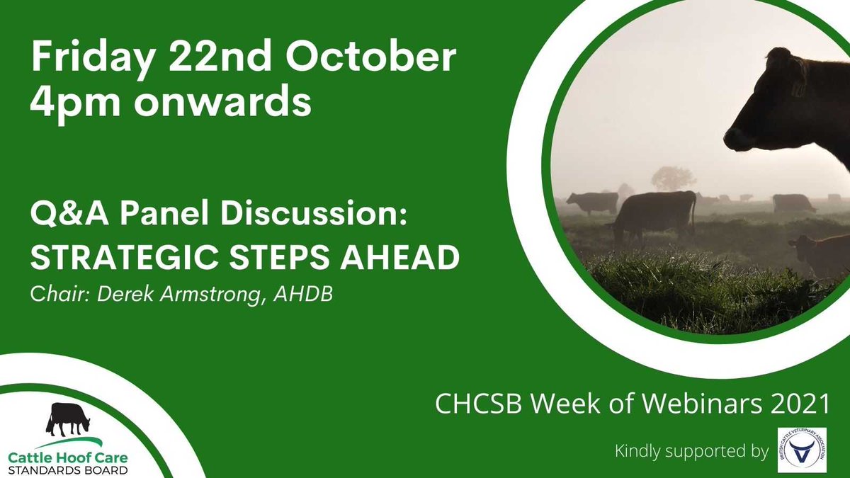 The_CHCSB's tweet photo. It's the last day of our #WeekofWebinars & we've got a longer session today which kicks off at 4pm w an update on the @AHDB_Dairy Mobility Steering Group, @dairycowfootdoc on trimmer/vet/farmer communication & our popular Q&A Panel
Not to late to sign up: https://t.co/nSyxtccblp https://t.co/sO5VHlQRMo