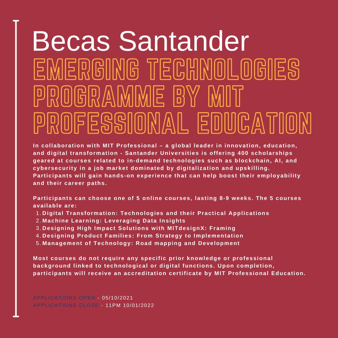 Are you interested in amazing opportunities with Santander Universities? 2 new exciting programmes to celebrate 25 years and its commitment to higher education: 

ow.ly/LwFU50GvW79

app.becas-santander.com/es/program/bec…

#SantanderUniUK