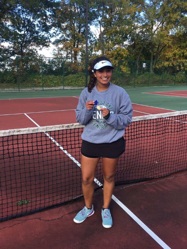 Girls Varsity Tennis              Karishma Bhalla wins three matches at State.    Plays the #1 seed today.
Good luck Karishma