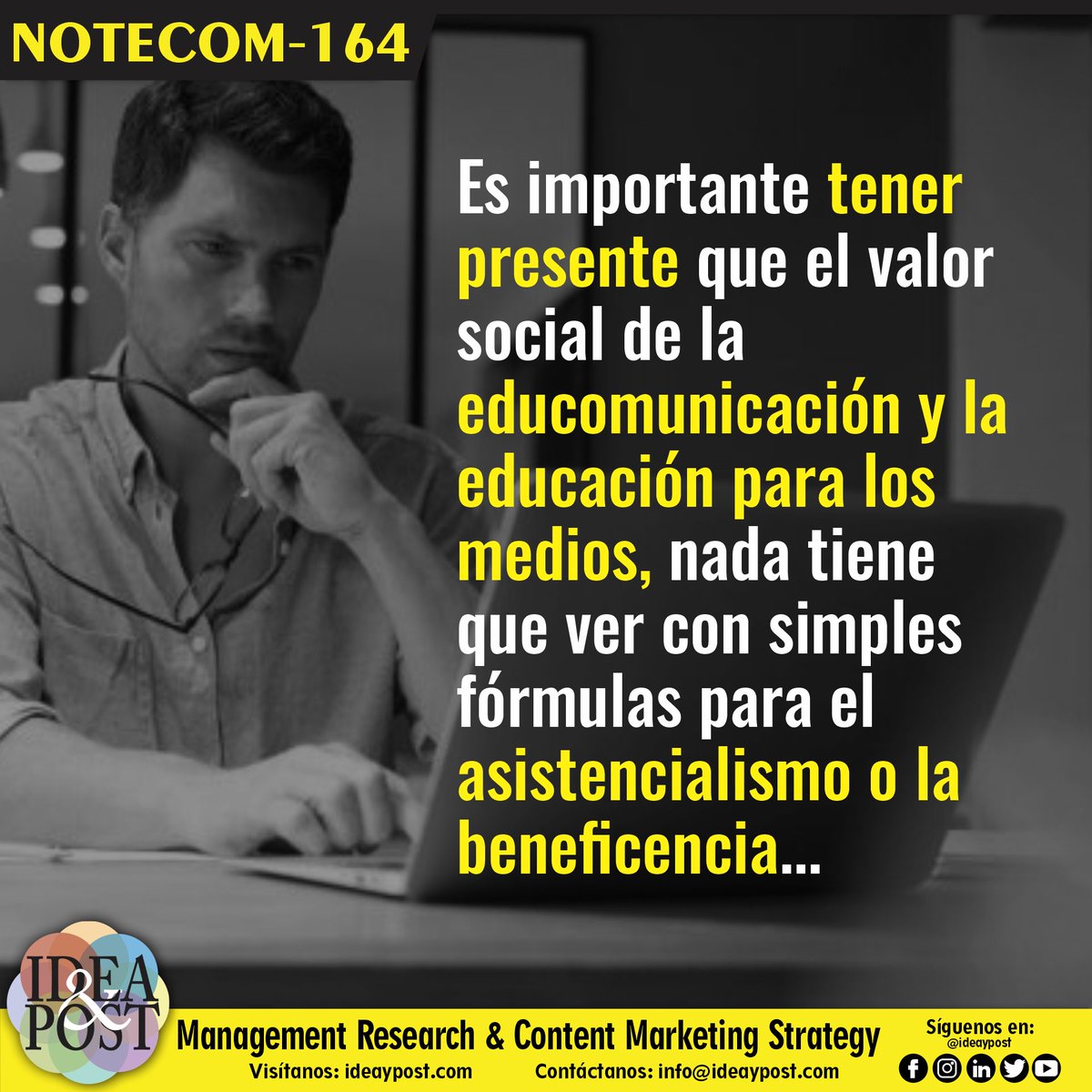 ideaypost's tweet image. La educomunicación como la Educación para los Medios no pretenden auxiliar, sino modificar las actuales limitaciones comunicacionales de la sociedad.

Síguenos en @ideaypost o visita nuestro #blog en ideaypost.com y conoce más #notecom

#ideaypost #cds #comdesarrollo