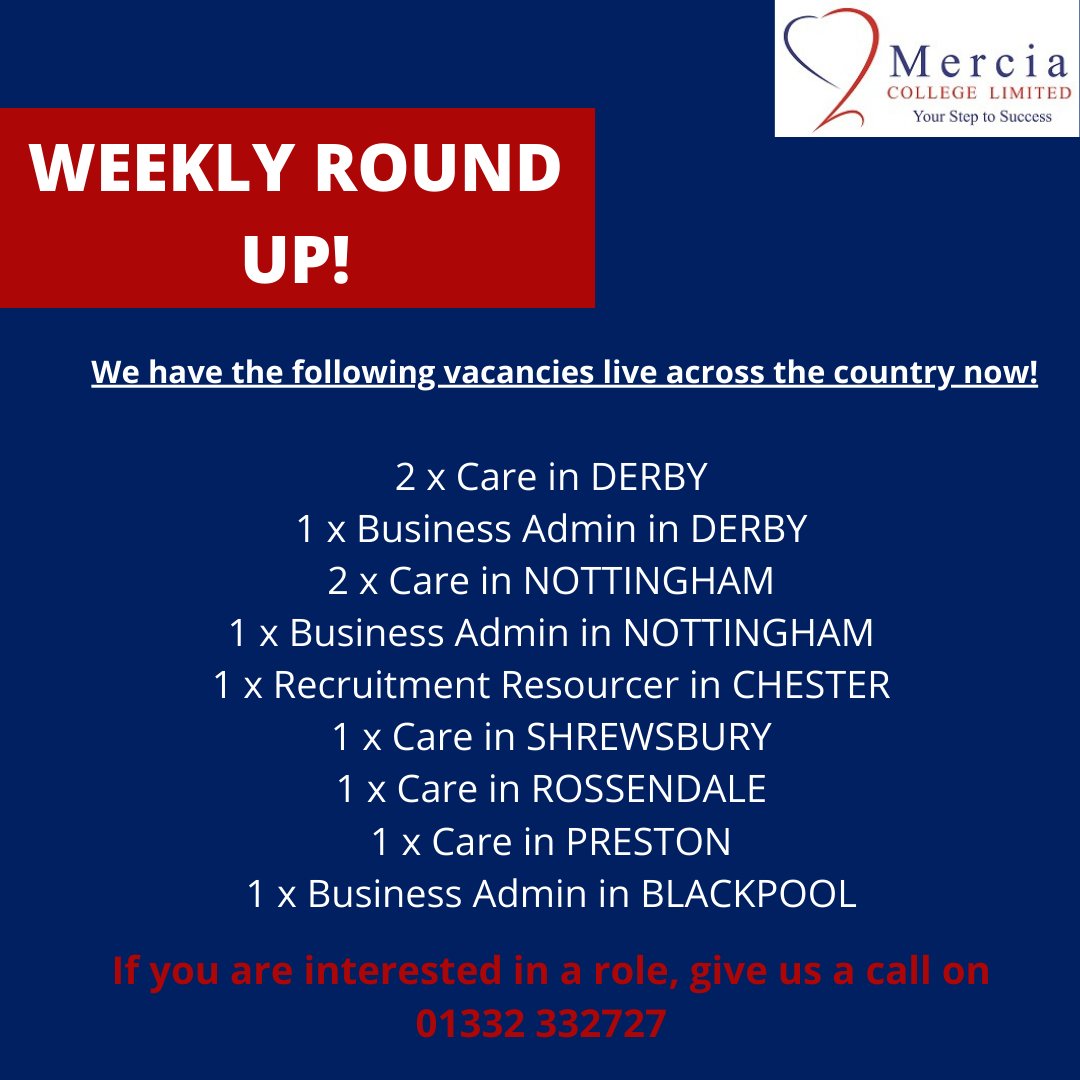 MerciaCollege's tweet photo. Weekly round up!

We have 11 Apprenticeship vacancies live across the country right now.

Interested in a role? Call on 01332332727 or visit https://t.co/2MkuxTWu9L

Are you an employer wanting to hire an Apprentice?
Call George on 01332332727 ext.208.
#Apprentice #Jobs #business https://t.co/O4q69SVAjy