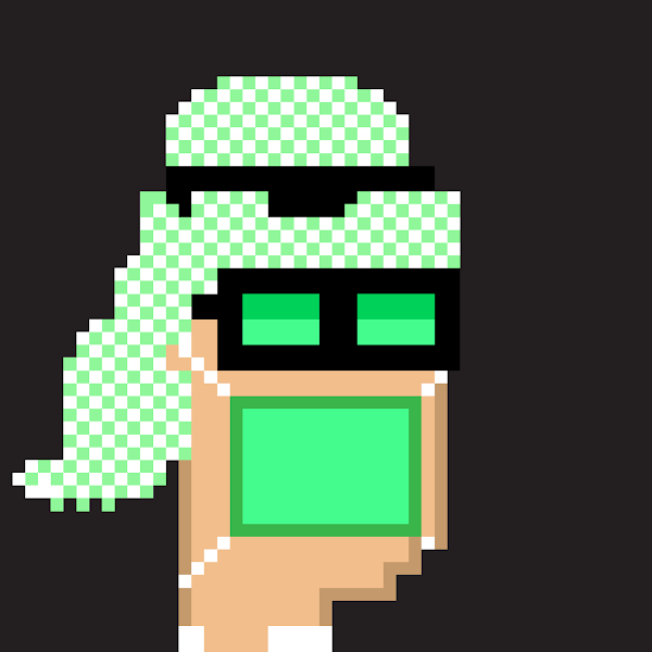 The EMIRATES NFT #8 one of the most precious unique and precious NFT. In this NFT used white and light green pattern for head scarf and dark green and light green multi colors 3D glasses wearing and the most and unique part of COVIED-19 protection face mask. <a href="/nysb__/">notyourstepbrother</a> <a href="/LearyArts/">LearyArts (crypto)Supermarket</a>