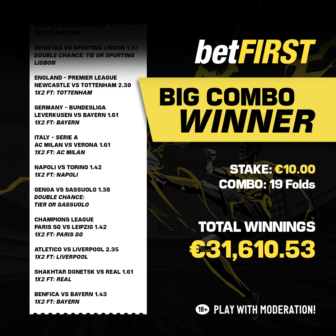 betfirst's tweet photo. Another Big Combo Winner! 🤑
When is it your turn? 💰
#parieurpro #sportwettenstrategie #sportwettenexperte #bettingbetter #bettingpays #bettingpro #odds2win #sureodds #highodds #puntersclub #playsafely #18plusworld #playresponsible #sportsbettingpicks #weddenschap https://t.co/04fTJ9FcZN